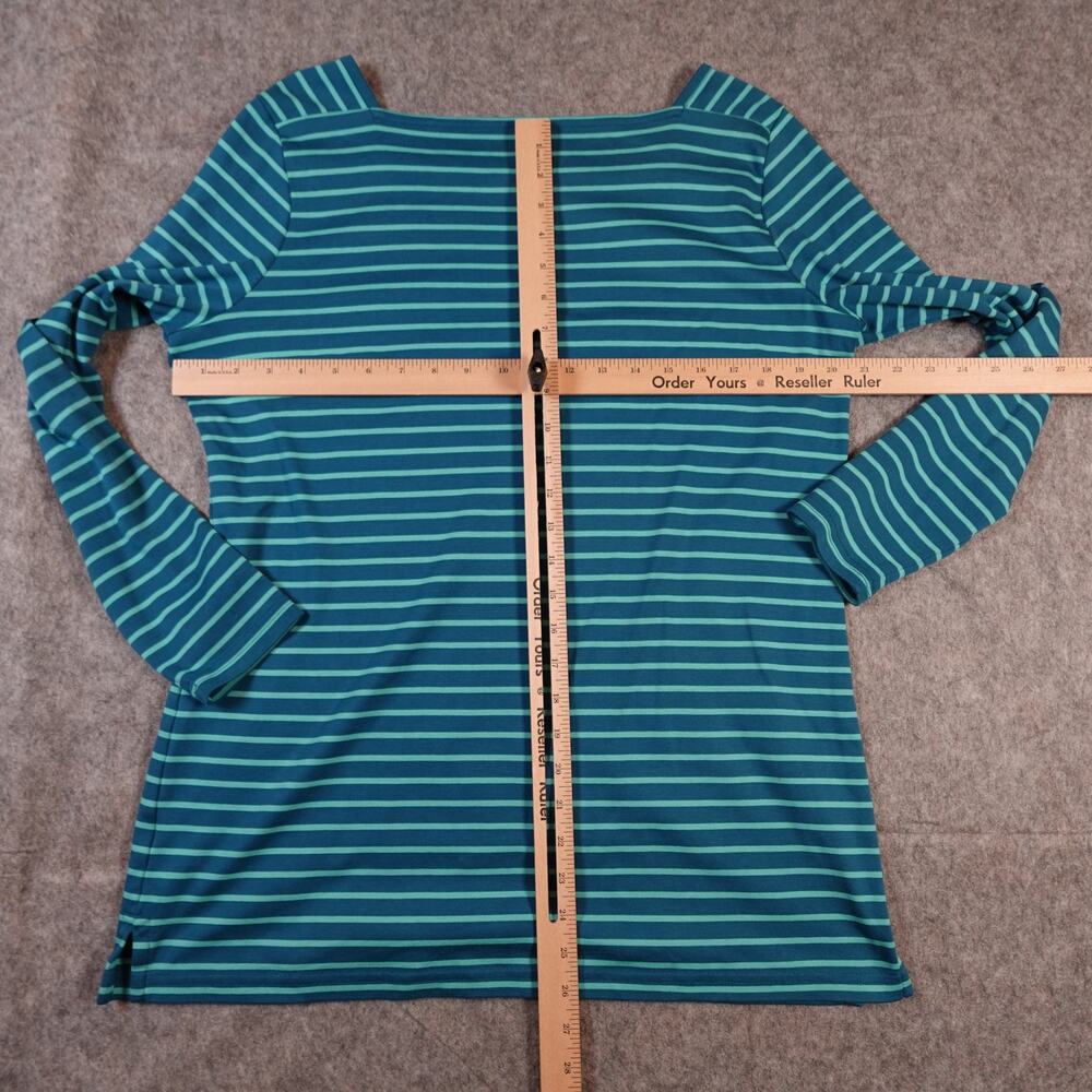 LL Bean Top Womens Medium Square Neck Striped Blue Green Long Sleeve Knit - Picture 4 of 7